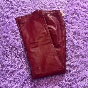 Red faux leather pants